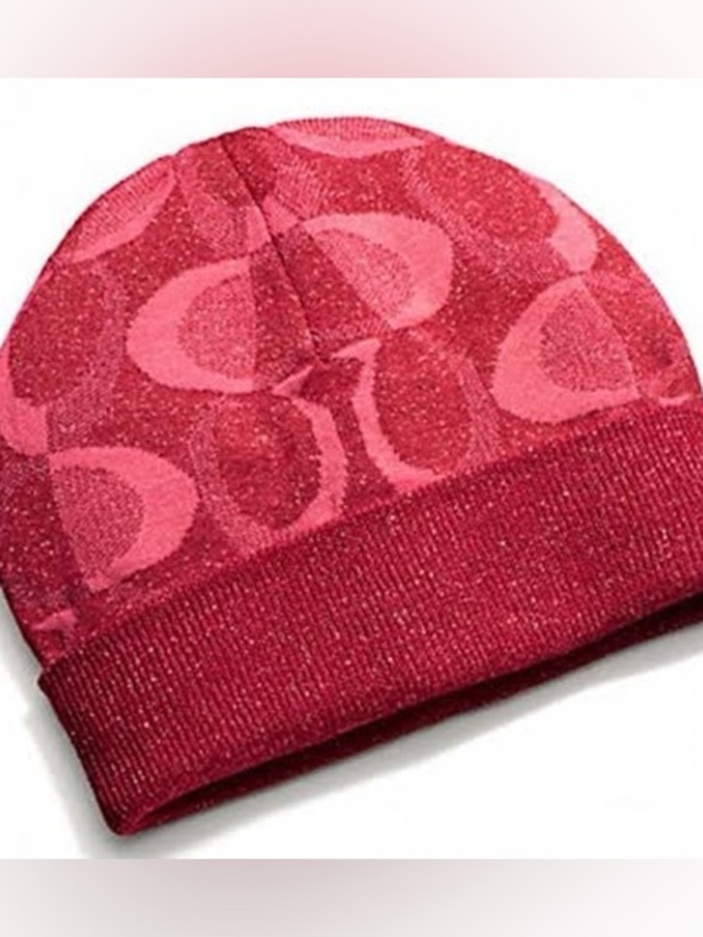 Coach Red/Hot Pink Signature C Logo Knit Beanie with Sparkle